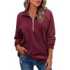 imageZeagoo Womens Sweatshrits Quarter Zip Pullover Fleece Sweatshirt Casual Cable Knit Sleeve Hoodies Fashion Outfits ClothesDark Red