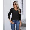 imageZeagoo Womens V Neck Sweaters Shirts Long Sleeve Lightweight Ribbed Knit Pullover Sweater Blouse Tops with Buttons OufitsBlack