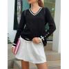 imageZeagoo Womens V Neck Sweaters Shirts Long Sleeve Lightweight Ribbed Knit Pullover Sweater Blouse Tops with Buttons OufitsBlackwhite