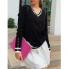 imageZeagoo Womens V Neck Sweaters Shirts Long Sleeve Lightweight Ribbed Knit Pullover Sweater Blouse Tops with Buttons OufitsBlackwhite