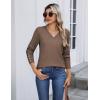imageZeagoo Womens V Neck Sweaters Shirts Long Sleeve Lightweight Ribbed Knit Pullover Sweater Blouse Tops with Buttons OufitsBrown