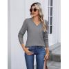 imageZeagoo Womens V Neck Sweaters Shirts Long Sleeve Lightweight Ribbed Knit Pullover Sweater Blouse Tops with Buttons OufitsGray