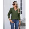 imageZeagoo Womens V Neck Sweaters Shirts Long Sleeve Lightweight Ribbed Knit Pullover Sweater Blouse Tops with Buttons OufitsGreen