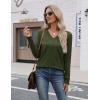 imageZeagoo Womens V Neck Sweaters Shirts Long Sleeve Lightweight Ribbed Knit Pullover Sweater Blouse Tops with Buttons OufitsGreen