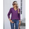 imageZeagoo Womens V Neck Sweaters Shirts Long Sleeve Lightweight Ribbed Knit Pullover Sweater Blouse Tops with Buttons OufitsPurple