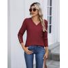 imageZeagoo Womens V Neck Sweaters Shirts Long Sleeve Lightweight Ribbed Knit Pullover Sweater Blouse Tops with Buttons OufitsRed