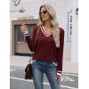 imageZeagoo Womens V Neck Sweaters Shirts Long Sleeve Lightweight Ribbed Knit Pullover Sweater Blouse Tops with Buttons OufitsRedwhite