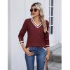 imageZeagoo Womens V Neck Sweaters Shirts Long Sleeve Lightweight Ribbed Knit Pullover Sweater Blouse Tops with Buttons OufitsRedwhite