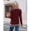 imageZeagoo Womens V Neck Sweaters Shirts Long Sleeve Lightweight Ribbed Knit Pullover Sweater Blouse Tops with Buttons OufitsRedwhite