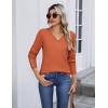 imageZeagoo Womens V Neck Sweaters Shirts Long Sleeve Lightweight Ribbed Knit Pullover Sweater Blouse Tops with Buttons OufitsRust