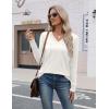 imageZeagoo Womens V Neck Sweaters Shirts Long Sleeve Lightweight Ribbed Knit Pullover Sweater Blouse Tops with Buttons OufitsWhite