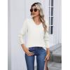 imageZeagoo Womens V Neck Sweaters Shirts Long Sleeve Lightweight Ribbed Knit Pullover Sweater Blouse Tops with Buttons OufitsWhite