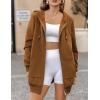 imageZeagoo Womens Zip Up Hoodies Long Sleeve Fall Lightweight Hooded Sweatshirt Oversized Fleece Jacket With PocketsLight Brown