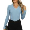 imageZeagoo Womens 2024 Sweater Tops Long Sleeve V Neck Ribbed Knit Slim Fitted Casual Work Basic Shirts SXXLClear Blue