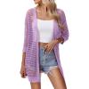 imageZeagoo Womens 2025 Summer Crochet Lightweight Cardigan Short Sleeve Boho Kimono Oversized Open Front Sweater TopsLilac