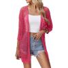 imageZeagoo Womens 2025 Summer Crochet Lightweight Cardigan Short Sleeve Boho Kimono Oversized Open Front Sweater TopsRose Red