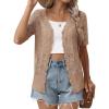 imageZeagoo Womens Short Sleeve Summer Cardigan VNeck Button up Lightweight Hollow Out Sweater Cardigans ShrugKhaki