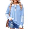 imageZeagoo Womens Sweatshirt Striped Long Sleeve Henley Button Casual Loose Pullover Tunic Tops 2024 Fall Shirt Outfits05 Light Blue