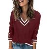 imageZeagoo Womens V Neck Sweaters Shirts Long Sleeve Lightweight Ribbed Knit Pullover Sweater Blouse Tops with Buttons OufitsRedwhite