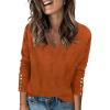 imageZeagoo Womens V Neck Sweaters Shirts Long Sleeve Lightweight Ribbed Knit Pullover Sweater Blouse Tops with Buttons OufitsRust