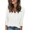imageZeagoo Womens V Neck Sweaters Shirts Long Sleeve Lightweight Ribbed Knit Pullover Sweater Blouse Tops with Buttons OufitsWhite
