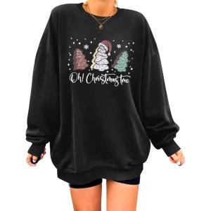 imageZeagoo Christmas Sweatshirt for Women Crewneck Christmas Tree Long Sleeve Shirt Xmas Holiday Party Pullover Sweater TopsBlack Floral