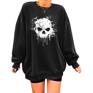 imageZeagoo Christmas Sweatshirt for Women Crewneck Christmas Tree Long Sleeve Shirt Xmas Holiday Party Pullover Sweater TopsBlackskull