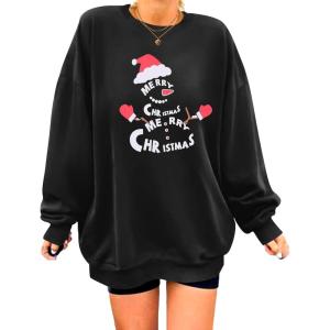 imageZeagoo Christmas Sweatshirt for Women Crewneck Christmas Tree Long Sleeve Shirt Xmas Holiday Party Pullover Sweater TopsBlacksnowman