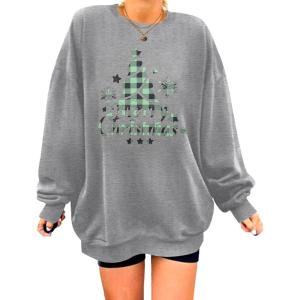 imageZeagoo Christmas Sweatshirt for Women Crewneck Christmas Tree Long Sleeve Shirt Xmas Holiday Party Pullover Sweater TopsGreychristmas Tree