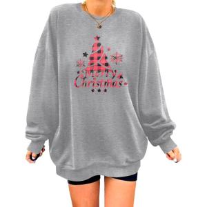 imageZeagoo Christmas Sweatshirt for Women Crewneck Christmas Tree Long Sleeve Shirt Xmas Holiday Party Pullover Sweater TopsGreyred Tree