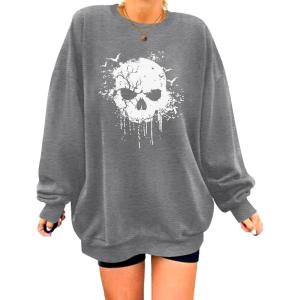 imageZeagoo Christmas Sweatshirt for Women Crewneck Christmas Tree Long Sleeve Shirt Xmas Holiday Party Pullover Sweater TopsGreyskull