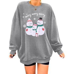 imageZeagoo Christmas Sweatshirt for Women Crewneck Christmas Tree Long Sleeve Shirt Xmas Holiday Party Pullover Sweater TopsGreysnowman