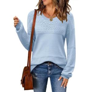 imageZeagoo Sweaters for Women Long Sleeve Tops Soft Knit Crew Neck Pullover Sweater Lightweight Crochet 2025 Fall OutfitsA Blue