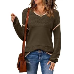 imageZeagoo Sweaters for Women Long Sleeve Tops Soft Knit Crew Neck Pullover Sweater Lightweight Crochet 2025 Fall OutfitsArmy Greenapricot