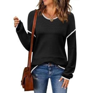 imageZeagoo Sweaters for Women Long Sleeve Tops Soft Knit Crew Neck Pullover Sweater Lightweight Crochet 2025 Fall OutfitsBlack B1