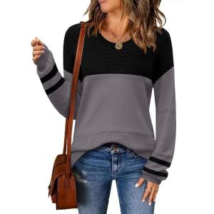 imageZeagoo Sweaters for Women Long Sleeve Tops Soft Knit Crew Neck Pullover Sweater Lightweight Crochet 2025 Fall OutfitsBlackgray