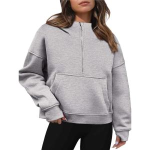 imageZeagoo Women Plus Size Zipper Hoodie Long Sleeve 2024 Trendy Sweatshirts Athletic Cropped Tops Dark Grey LargeAgrey