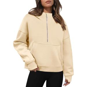 imageZeagoo Women Plus Size Zipper Hoodie Long Sleeve 2024 Trendy Sweatshirts Athletic Cropped Tops Dark Grey LargeApricot