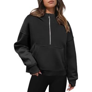 imageZeagoo Women Plus Size Zipper Hoodie Long Sleeve 2024 Trendy Sweatshirts Athletic Cropped Tops Dark Grey LargeBlack