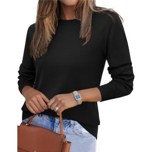 imageZeagoo Womens 2025 Fall Sweaters Long Sleeve Tops Classic Crew Neck Pullover Sweaters Loose Dressy Casual Basic ClothesBlack