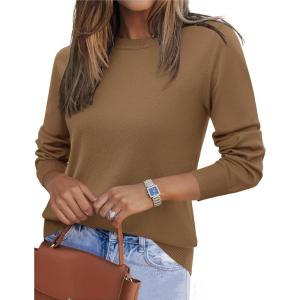 imageZeagoo Womens 2025 Fall Sweaters Long Sleeve Tops Classic Crew Neck Pullover Sweaters Loose Dressy Casual Basic ClothesBrown