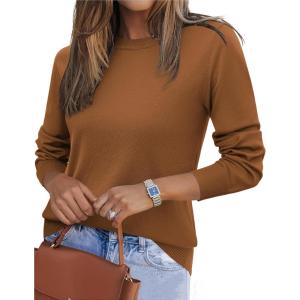 imageZeagoo Womens 2025 Fall Sweaters Long Sleeve Tops Classic Crew Neck Pullover Sweaters Loose Dressy Casual Basic ClothesCoffee