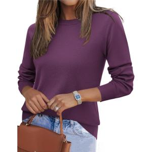 imageZeagoo Womens 2025 Fall Sweaters Long Sleeve Tops Classic Crew Neck Pullover Sweaters Loose Dressy Casual Basic ClothesDark Purple