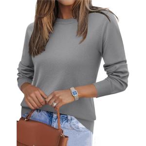 imageZeagoo Womens 2025 Fall Sweaters Long Sleeve Tops Classic Crew Neck Pullover Sweaters Loose Dressy Casual Basic ClothesGray