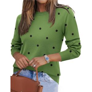 imageZeagoo Womens 2025 Fall Sweaters Long Sleeve Tops Classic Crew Neck Pullover Sweaters Loose Dressy Casual Basic ClothesPolka Dotgreen