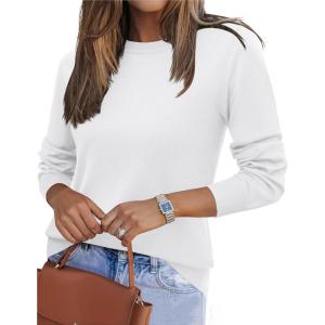 imageZeagoo Womens 2025 Fall Sweaters Long Sleeve Tops Classic Crew Neck Pullover Sweaters Loose Dressy Casual Basic ClothesWhite