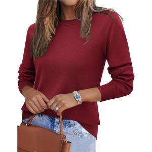 imageZeagoo Womens 2025 Fall Sweaters Long Sleeve Tops Classic Crew Neck Pullover Sweaters Loose Dressy Casual Basic ClothesWine Red