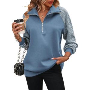 imageZeagoo Womens Sweatshrits Quarter Zip Pullover Fleece Sweatshirt Casual Cable Knit Sleeve Hoodies Fashion Outfits ClothesNavy Blue