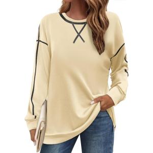 imageZeagoo Womens Tops Long Sleeve Lightweight Shirts 2025 Spring Fashion Trendy Tops Crewneck Casual SweatshirtApricot