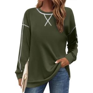 imageZeagoo Womens Tops Long Sleeve Lightweight Shirts 2025 Spring Fashion Trendy Tops Crewneck Casual SweatshirtArmy Green